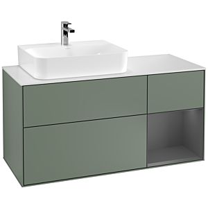 Villeroy et Boch Finion Villeroy et Boch G151GKGM 120cm, plaque de recouvrement blanc mat, Emotion, étagère gauche Anthracite mat, Olive Matt Lacquer