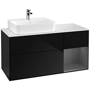 Villeroy und Boch Finion Waschtischunterschrank G151GKPH 120cm, Abdeckplatte white matt, Emotion, Regal links Anthracite matt, Glossy Black Lacquer