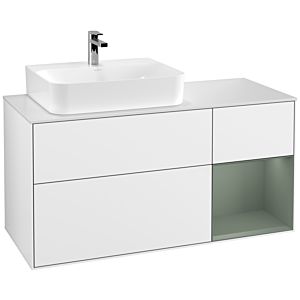 Villeroy et Boch Finion Villeroy et Boch G151GMGF 120cm, plaque de finition blanc mat, émotion, étagère à gauche Olive Matt Lacquer , laqué blanc brillant