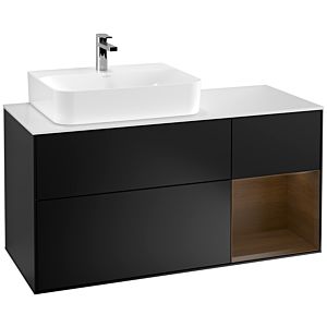 Villeroy et Boch Finion Villeroy et Boch G151GNPD 120cm, plaque de recouvrement blanc mat, Emotion, étagère gauche placage noyer, laqué noir mat