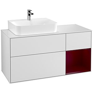 Villeroy und Boch Finion Waschtischunterschrank G151HBMT 120cm, Abdeckplatte white matt, Emotion, Regal links Peony, White matt lacquer