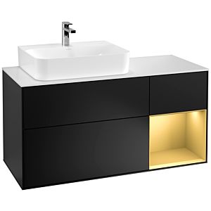 Villeroy et Boch Finion Villeroy et Boch G151HFPD 120cm, plaque de recouvrement blanc mat, Emotion, étagère gauche or mat, laqué noir mat