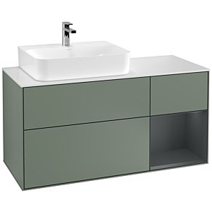 Villeroy et Boch Finion Villeroy et Boch G151HGGM 120cm, plaque de recouvrement blanc mat, Emotion, étagère gauche Midnight Blue Matt Lacquer , Olive Matt Lacquer