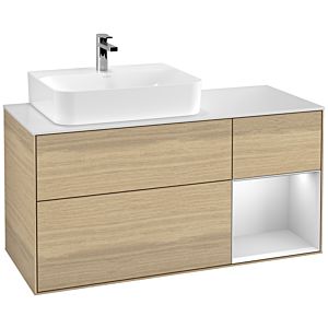 Villeroy et Boch Finion Villeroy et Boch G151MTPC 120cm, plaque de finition blanc mat, Emotion, étagère gauche laqué blanc mat, Oak Veneer