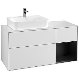 Villeroy und Boch Finion Waschtischunterschrank G151PDMT 120cm, Abdeckplatte white matt, Emotion, Regal links Black matt lacquer, White matt lacquer