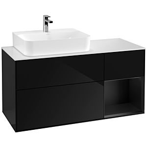 Villeroy und Boch Finion Waschtischunterschrank G151PDPH 120cm, Abdeckplatte white matt, Emotion, Regal links Black matt lacquer, Glossy Black Lacquer