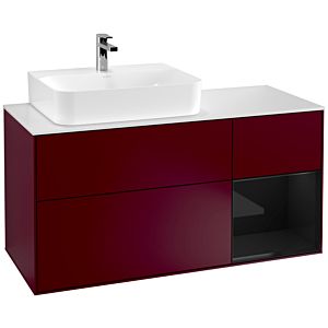 Villeroy und Boch Finion Waschtischunterschrank G151PHHB 120cm, Abdeckplatte white matt, Emotion, Regal links Glossy Black Lacquer, Peony Matt