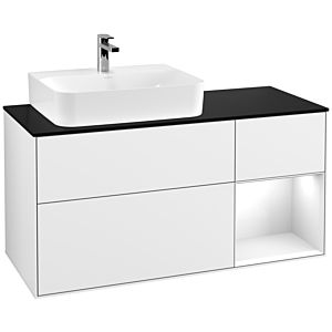Villeroy und Boch Finion Waschtischunterschrank G152GFGF 120cm, Abdeckplatte black matt, Emotion, Regal links Glossy white lacquer, Glossy white lacquer