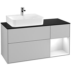 Villeroy and Boch Finion Villeroy and Boch Finion G152GFGJ 120cm, cover plate black matt, Emotion, shelf left glossy white lacquer, light gray matt