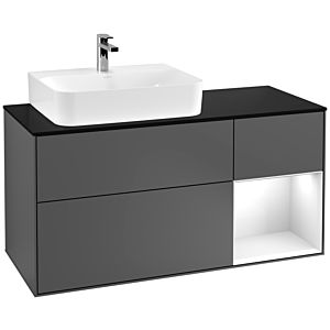 Villeroy et Boch Finion Villeroy et Boch G152GFGK 120cm, plaque de finition noir mat, Emotion, étagère à gauche Laque blanc brillant, Anthracite mat