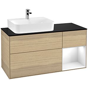 Villeroy et Boch Finion Villeroy et Boch G152GFPC 120cm, plaque de finition noir mat, Emotion, étagère gauche laqué blanc brillant, Oak Veneer