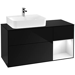 Villeroy und Boch Finion Waschtischunterschrank G152GFPH 120cm, Abdeckplatte black matt, Emotion, Regal links Glossy white lacquer, Glossy Black Lacquer