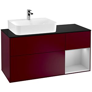 Villeroy und Boch Finion Waschtischunterschrank G152GJHB 120cm, Abdeckplatte black matt, Emotion, Regal links Light grey matt, Peony Matt