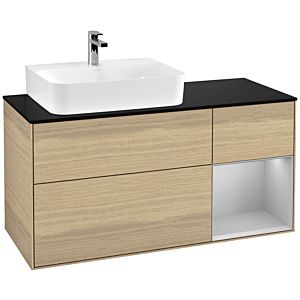 Villeroy und Boch Finion Waschtischunterschrank G152GJPC 120cm, Abdeckplatte black matt, Emotion, Regal links Light grey matt, Oak Veneer