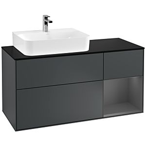 Villeroy und Boch Finion Waschtischunterschrank G152GKHG 120cm, Abdeckplatte black matt, Emotion, Regal links Anthracite matt, Midnight Blue Matt Lacquer