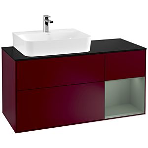 Villeroy und Boch Finion Waschtischunterschrank G152GMHB 120cm, Abdeckplatte black matt, Emotion, Regal links Olive Matt Lacquer, Peony Matt