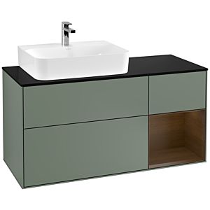 Villeroy and Boch Finion Villeroy and Boch Finion G152GNGM 120cm, cover plate black matt, Emotion, shelf left Walnut veneer, Olive Matt Lacquer