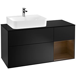 Villeroy und Boch Finion Waschtischunterschrank G152GNPD 120cm, Abdeckplatte black matt, Emotion, Regal links Walnut veneer, Black matt lacquer