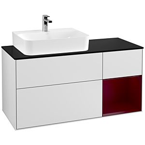 Villeroy und Boch Finion Waschtischunterschrank G152HBMT 120cm, Abdeckplatte black matt, Emotion, Regal links Peony, White matt lacquer