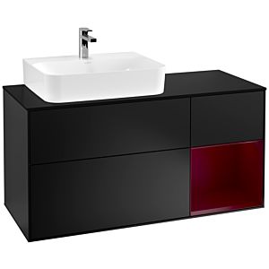 Villeroy und Boch Finion Waschtischunterschrank G152HBPD 120cm, Abdeckplatte black matt, Emotion, Regal links Peony, Black matt lacquer