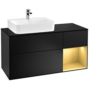 Villeroy und Boch Finion Waschtischunterschrank G152HFPD 120cm, Abdeckplatte black matt, Emotion, Regal links Gold matt, Black matt lacquer