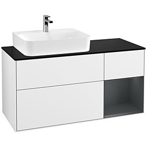 Villeroy und Boch Finion Waschtischunterschrank G152HGGF 120cm, Abdeckplatte black matt, Emotion, Regal links Midnight Blue Matt Lacquer, Glossy white lacquer