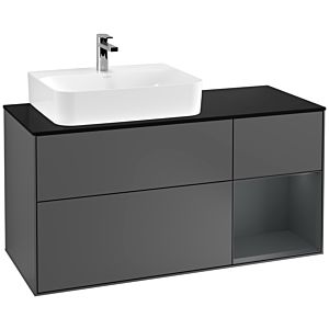Villeroy und Boch Finion Waschtischunterschrank G152HGGK 120cm, Abdeckplatte black matt, Emotion, Regal links Midnight Blue Matt Lacquer, Anthracite matt