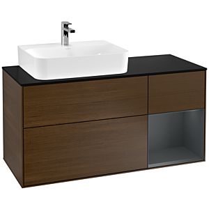 Villeroy und Boch Finion Waschtischunterschrank G152HGGN 120cm, Abdeckplatte black matt, Emotion, Regal links Midnight Blue Matt Lacquer, Walnut veneer
