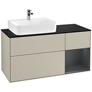 Villeroy und Boch Finion Waschtischunterschrank G152HGHH 120cm, Abdeckplatte black matt, Emotion, Regal links Midnight Blue Matt Lacquer, Sand Matt Lacquer