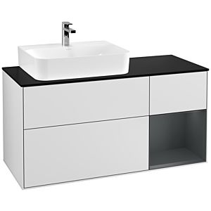 Villeroy und Boch Finion Waschtischunterschrank G152HGMT 120cm, Abdeckplatte black matt, Emotion, Regal links Midnight Blue Matt Lacquer, White matt lacquer