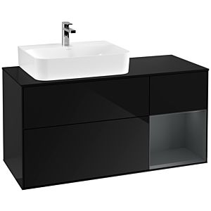 Villeroy und Boch Finion Waschtischunterschrank G152HGPH 120cm, Abdeckplatte black matt, Emotion, Regal links Midnight Blue Matt Lacquer, Glossy Black Lacquer