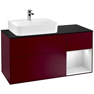 Villeroy und Boch Finion Waschtischunterschrank G152MTHB 120cm, Abdeckplatte black matt, Emotion, Regal links White matt lacquer, Peony Matt