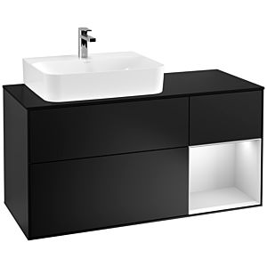 Villeroy und Boch Finion Waschtischunterschrank G152MTPD 120cm, Abdeckplatte black matt, Emotion, Regal links White matt lacquer, Black matt lacquer