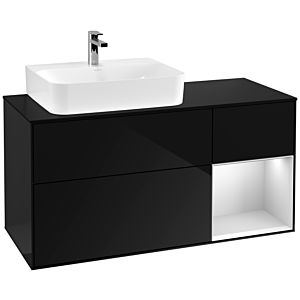 Villeroy und Boch Finion Waschtischunterschrank G152MTPH 120cm, Abdeckplatte black matt, Emotion, Regal links White matt lacquer, Glossy Black Lacquer