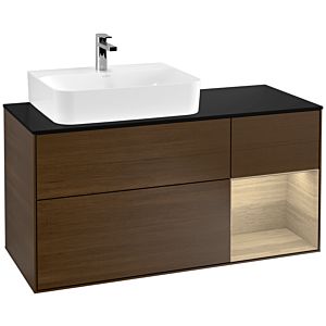 Villeroy und Boch Finion Waschtischunterschrank G152PCGN 120cm, Abdeckplatte black matt, Emotion, Regal links Oak Veneer, Walnut veneer