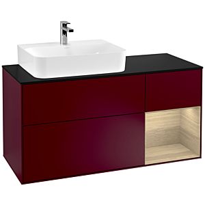Villeroy und Boch Finion Waschtischunterschrank G152PCHB 120cm, Abdeckplatte black matt, Emotion, Regal links Oak Veneer, Peony Matt