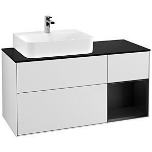 Villeroy und Boch Finion Waschtischunterschrank G152PDMT 120cm, Abdeckplatte black matt, Emotion, Regal links Black matt lacquer, White matt lacquer