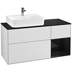 Villeroy und Boch Finion Waschtischunterschrank G152PHMT 120cm, Abdeckplatte black matt, Emotion, Regal links Glossy Black Lacquer, White matt lacquer
