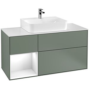 Villeroy and Boch Finion Villeroy and Boch Finion G161GFGM 120cm, cover plate white matt, Emotion, shelf left glossy white lacquer, Olive Matt Lacquer