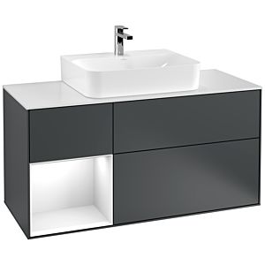 Villeroy et Boch Finion Villeroy et Boch G161GFHG 120cm, plaque de finition blanc mat, Emotion, étagère gauche laqué blanc brillant, Midnight Blue Matt Lacquer