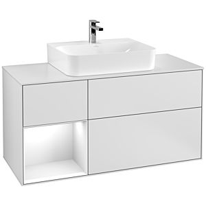 Villeroy et Boch Finion Villeroy et Boch G161GFMT 120cm, plaque de recouvrement blanc mat, Emotion, étagère gauche laqué blanc brillant, laqué blanc mat