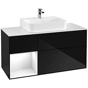 Villeroy und Boch Finion Waschtischunterschrank G161GFPH 120cm, Abdeckplatte white matt, Emotion, Regal links Glossy white lacquer, Glossy Black Lacquer