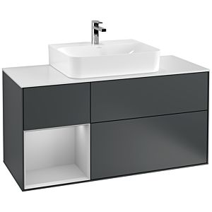 Villeroy und Boch Finion Waschtischunterschrank G161GJHG 120cm, Abdeckplatte white matt, Emotion, Regal links Light grey matt, Midnight Blue Matt Lacquer