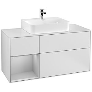 Villeroy und Boch Finion Waschtischunterschrank G161GJMT 120cm, Abdeckplatte white matt, Emotion, Regal links Light grey matt, White matt lacquer