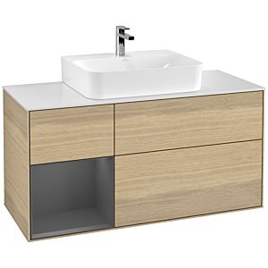 Villeroy et Boch Finion Villeroy et Boch G161GKPC 120cm, plaque de finition blanc mat, Emotion, étagère gauche anthracite mat, Oak Veneer