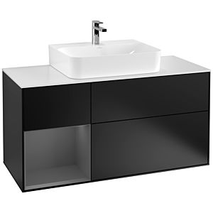 Villeroy und Boch Finion Waschtischunterschrank G161GKPD 120cm, Abdeckplatte white matt, Emotion, Regal links Anthracite matt, Black matt lacquer