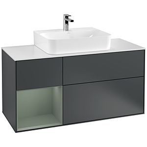 Villeroy und Boch Finion Waschtischunterschrank G161GMHG 120cm, Abdeckplatte white matt, Emotion, Regal links Olive Matt Lacquer, Midnight Blue Matt Lacquer