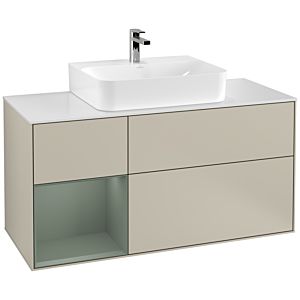 Villeroy and Boch Finion Villeroy and Boch Finion G161GMHH 120cm, cover plate matt white, emotion, shelf on the left Olive Matt Lacquer , Sand Matt Lacquer