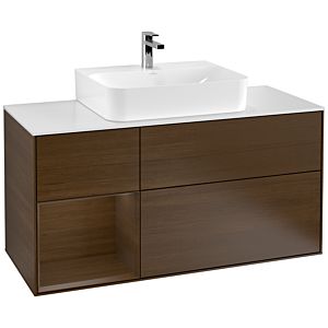 Villeroy et Boch Finion Villeroy et Boch G161GNGN 120cm, plaque de finition blanc mat, émotion, étagère gauche placage noyer, placage noyer