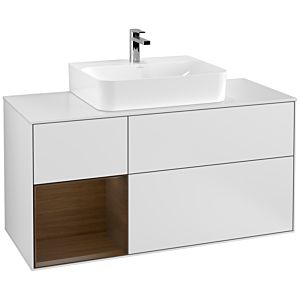 Villeroy et Boch Finion Villeroy et Boch G161GNMT 120cm, plaque de finition blanc mat, Emotion, étagère gauche plaqué noyer, laqué blanc mat